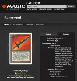 1995 MTG Magic The Gathering Chronicles Runesword Artifact Vintage Card - Image 3
