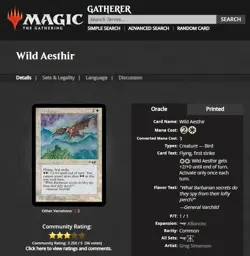 1996 MTG Magic The Gathering Alliances Wild Aesthir White Vintage Magic Card - Image 3