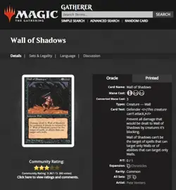 1995 MTG Magic The Gathering Chronicles Wall of Shadows Black Vintage Card - Image 3