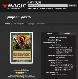 2001 MTG Magic The Gathering Core 7th Edition #262 Rampant Growth Green Card - Image 3