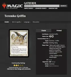 1996 MTG Magic The Gathering Mirage Teremko Griffin Vintage Card *Only Printing* - Image 3