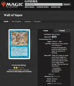 1995 MtG Magic The Gathering Chronicles Wall of Vapor Blue WOTC Vintage Card - Image 3