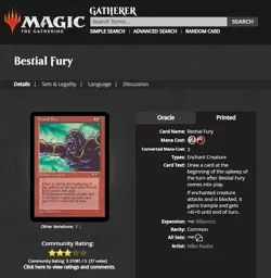 1996 MTG Magic The Gathering Alliances Bestial Fury Vintage Card Variant 2 Raabe - Image 3