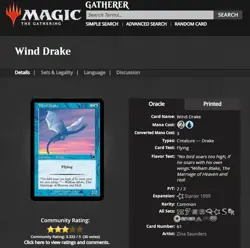 1999 MTG Magic the Gathering Starter 1999 #61 Wind Drake Blue Card WOTC - Image 3