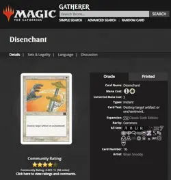 1999 MTG Magic The Gathering Core Sixth 6th Edition #16 Disenchant White Card - Image 3
