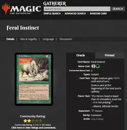 1997 MTG Magic The Gathering Visions Feral Instinct Vintage Green Magic Card NM - Image 3