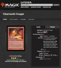 2003 MTG Magic The Gathering Scourge #84 Chartooth Cougar *First Printing* - Image 3