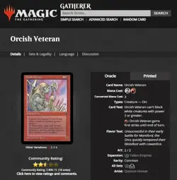 1994 MTG Magic The Gathering Fallen Empires Orcish Veteran Red Quinton Hoover - Image 3