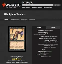 2002 MTG Magic the Gathering Onslaught #139 Discple of Malice Unplayed Black - Image 3
