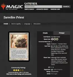 1994 MTG Magic The Gathering Fallen Empires Farrelite Priest Uncommon Foglio Art - Image 3