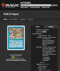 1995 MTG Magic The Gathering Italian Legends Muro di Vapore Wall of Vapor NM - Image 3