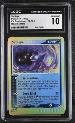 CGC 10 GEM MINT Sableye 2003 EX Sandstorm 10/100 Reverse Holo Pokemon Card - Image 1