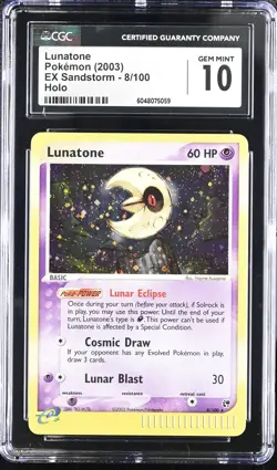 CGC 10 GEM MINT Lunatone 2003 EX Sandstorm 8/100 Holo SWIRL Pokemon Card - Image 1