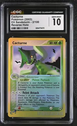 CGC 10 GEM MINT Cacturne 2003 EX Sandstorm 2/100 Reverse Holo Pokemon Card - Image 1