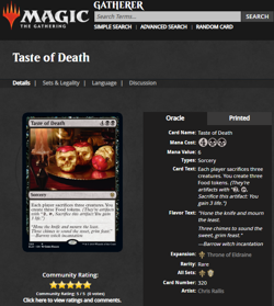 2019 MTG Magic the Gathering Throne of Eldraine #320 Taste of Death Rare WOTC - Image 3