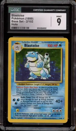 Pokemon Blastoise Base Set Unlimited Holo Rare #2 CGC 9 Mint - Image 1