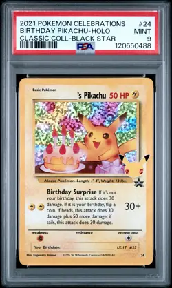 2021 POKEMON CELEBRATIONS CLASSIC COLL #24 BIRTHDAY PIKACHU-HOLO PSA 9 - Image 1