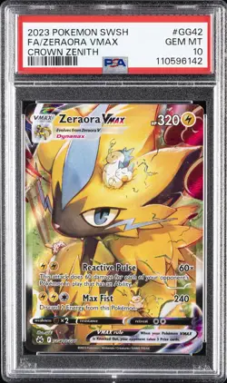 2023 POKEMON SWORD & SHIELD CROWN ZENITH #GG42 FULL ART/ZERAORA VMAX PSA 10 - Image 1
