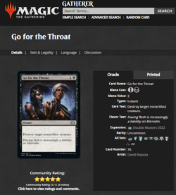 2022 MTG Magic the Gathering 2x2 Double Masters #76 Go For the Throat WOTC Card - Image 3