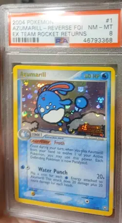 2004 Pokemon Azumarill Reverse Fol EX Team Rocket Returns. PSA 8 - Image 1