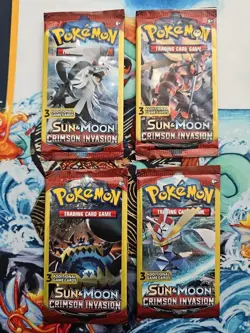 Pokemon Crimson Invasion 3 Card Mini Booster Packs Complete Art Set Lot of 4 - Image 1