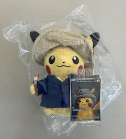 Pokemon × Van Gogh Museum Pikachu with Grey Felt Hat Promo Card + Pikachu Plush - Image 1
