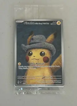 Pokemon × Van Gogh Museum Pikachu with Grey Felt Hat Promo Card + Pikachu Plush - Image 2