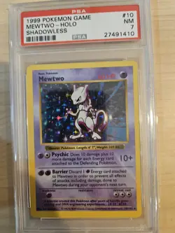 PSA 7 Pokemon TCG Mewtwo Base Set 10/102 Holo Shadowless Holo Rare - Image 1