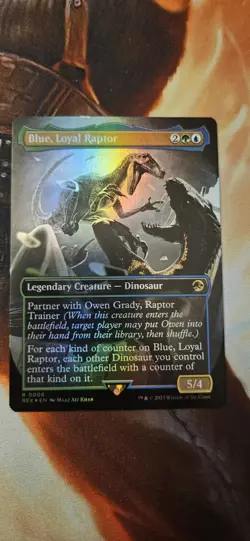 MTG Blue Loyal Raptor Borderless Foil Jurassic World Collection Card #8 - Image 1