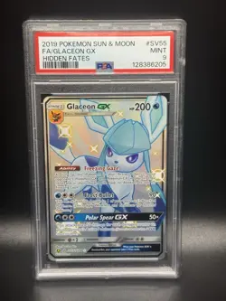 2019 POKEMON SUN & MOON HIDDEN FATES #SV55 FULL ART/GLACEON GX PSA 9 - Image 1