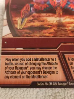 BAKUGAN BATTLE BRAWLERS ABILITY CARD Metalfencer BA526-AB-SM-GBL. 3/4m - Image 2