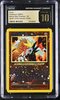 CGC 10 PRISTINE Entei 2001 Black Star Movie Promo 34 Reverse Holo Pokemon Card - Image 1