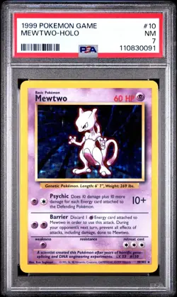 1999 Pokemon PSA 7 NM BASE SET Unlimited Basic MEWTWO Holo 10/102 Rare Holofoil - Image 1