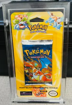 RARE! 1999 WOTC Pokemon TCG Base Set Blister Pack Charizard - Sealed with case! - Image 1