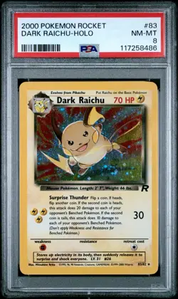 2000 Pokemon Team Rocket Dark Raichu Holo #83/82 PSA 8 - Image 1