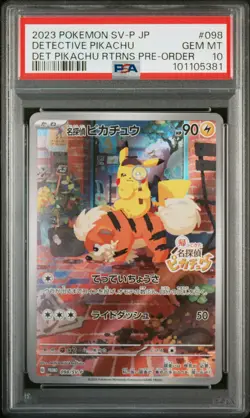 2023 POKEMON JAPANESE SV-P PROMO #098 DETECTIVE PIKACHU PSA 10 - Image 1
