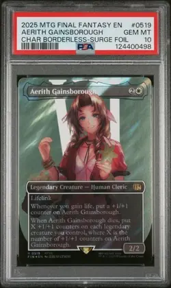 PSA 10 GEM MINT Aerith Gainsborough 0519 Borderless Surge Foil Final Fantasy MTG - Image 1