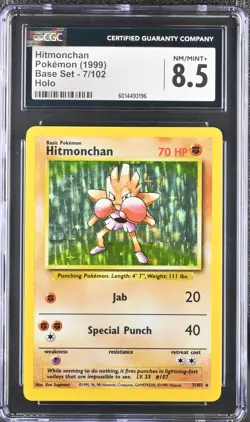 CGC 8.5 Hitmonchan 1999 Base Set 7/102 Holo Pokemon Card - Image 1