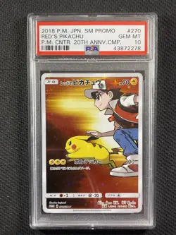 Pokemon Cards PSA 10 Gem Mt Red's Pikachu 20th Anniversary Promo Jpn 270/SM-P - Image 1