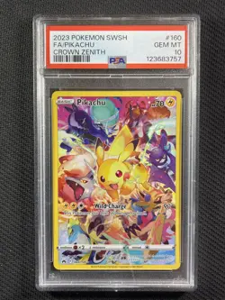 Pokemon Cards PSA 10 Pikachu Full Art Crown Zenith Swsh 2023 Ultra Rare 160/159 - Image 1