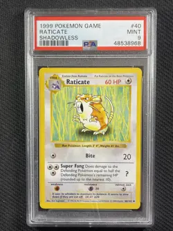 Pokemon Cards PSA 9 Mint Raticate Shadowless Base Set 1999 Ultra Rare 40/102 - Image 1