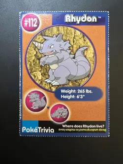 PokeTrivia Card #112 RHYDON, 1999 Burger King, Pokemon Movie Collectible Scene 8 - Image 1