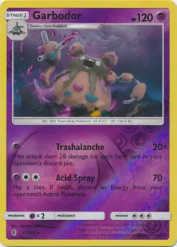 Pokemon - Garbodor - 51/145 - Rare - Reverse Holo - Sun & Moon Guardians Rising - Image 1