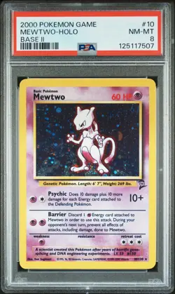 2000 POKEMON GAME BASE II #10 MEWTWO-HOLO PSA 8 - Image 1