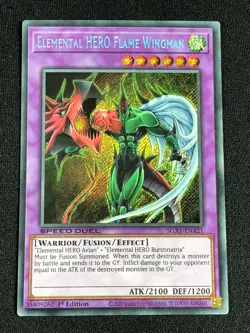YUGIOH ELEMENTAL HERO FLAME WINGMAN SGX1-ENA21 1ST SECRET NM - Image 1