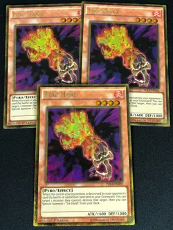YUGIOH FIRE HAND PGL3-EN022 1ST GOLD X3 (NM) - Image 1