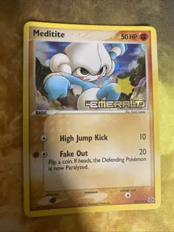 MEDITITE Reverse Holo 55/106 EX Emerald STAMPED Pokemon Card 2005 - Image 1