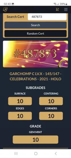 Garchomp C LV.X Holo Rare Card 145/147 Celebrations Ace 10 : Perfect Subgrades - Image 5