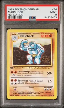 PSA 9 MASCHOCK MACHOKE 1ST EDITION GERMAN BASE SET 34 POKEMON 1999 VINTAGE MINT - Image 1