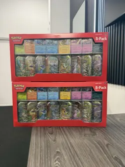 Pokemon Prismatic Evolutions 8 Mini-Tins Promo Cards Costco 2-Pack - NEW IN HAND - Image 1